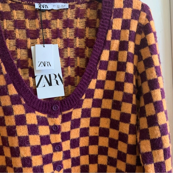 NWT Zara Jewel button plaid knit cardigan jacket, size L. - Picture 7 of 8